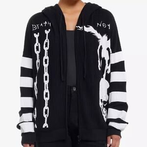 DEATH NOTE Ryuk Stripe Hoodie NEW Oversized Waffle Knit Full Zip Hot Topic Sze M